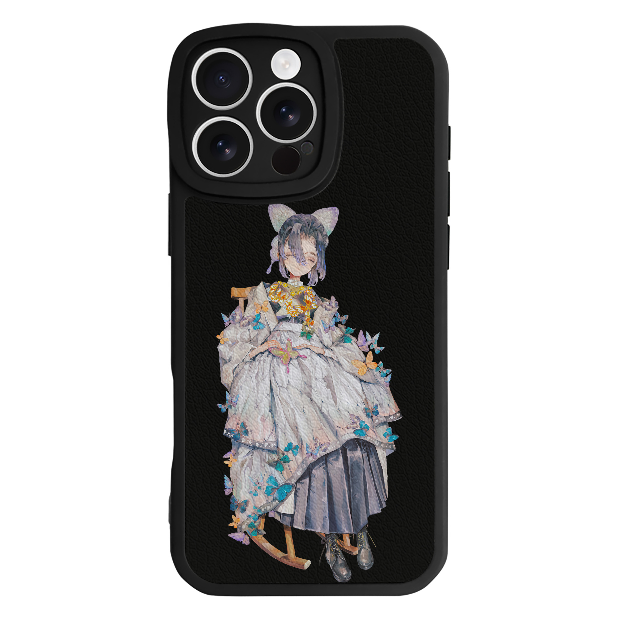 （画像用） 鬼滅の刃（きめつのやいば）蟲柱-胡蝶 しのぶ／こちょう しのぶ Kochou Shinobu 【iPhone 16シリーズ対応】シリコンスマホケース（レザー調） 材質：シリコン